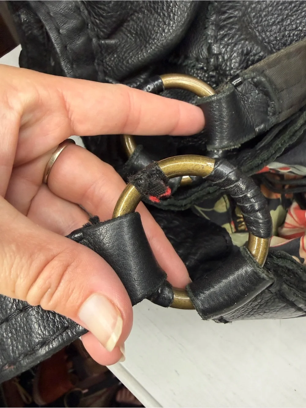 Lucky Brand Y2K Black Leather Drawstring Flower Hippie Hobo bag